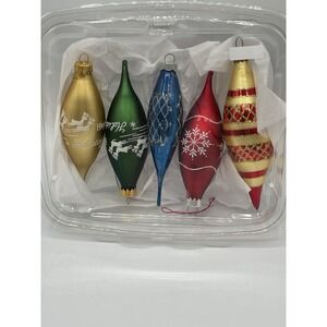 Set of 5 - Vintage Tear Drop Christmas Ornaments West Germany